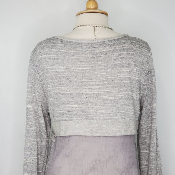 Kenar Women's Gray Pullover Mixed Media Knit High-Low Long Sleeve Top Size L - Picture 8 of 11